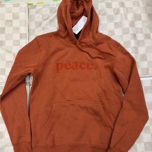 NWT! Peace collective Men's Rust Hoodie with 'Peace' Embroidery